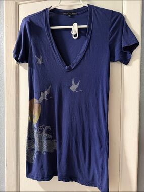 Truly Madly Deeply Navy V-Neck Tee with Bird & Wave Graphic also red Willi smith